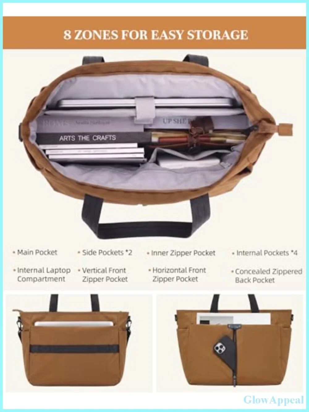 Water Resistant Laptop Tote Bag with Padded Compartment for Work Travel